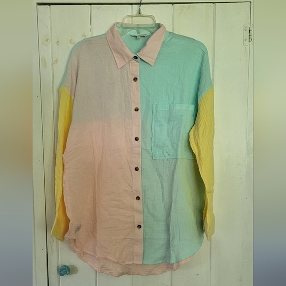 Simply Southern Collection Super Soft Colorblock Button Blouse - Picture 1 of 8